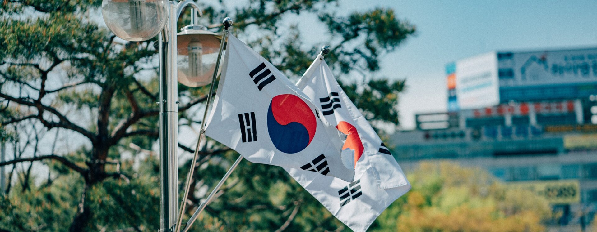 bandeira da coreia do sul hasteada em um mastro.